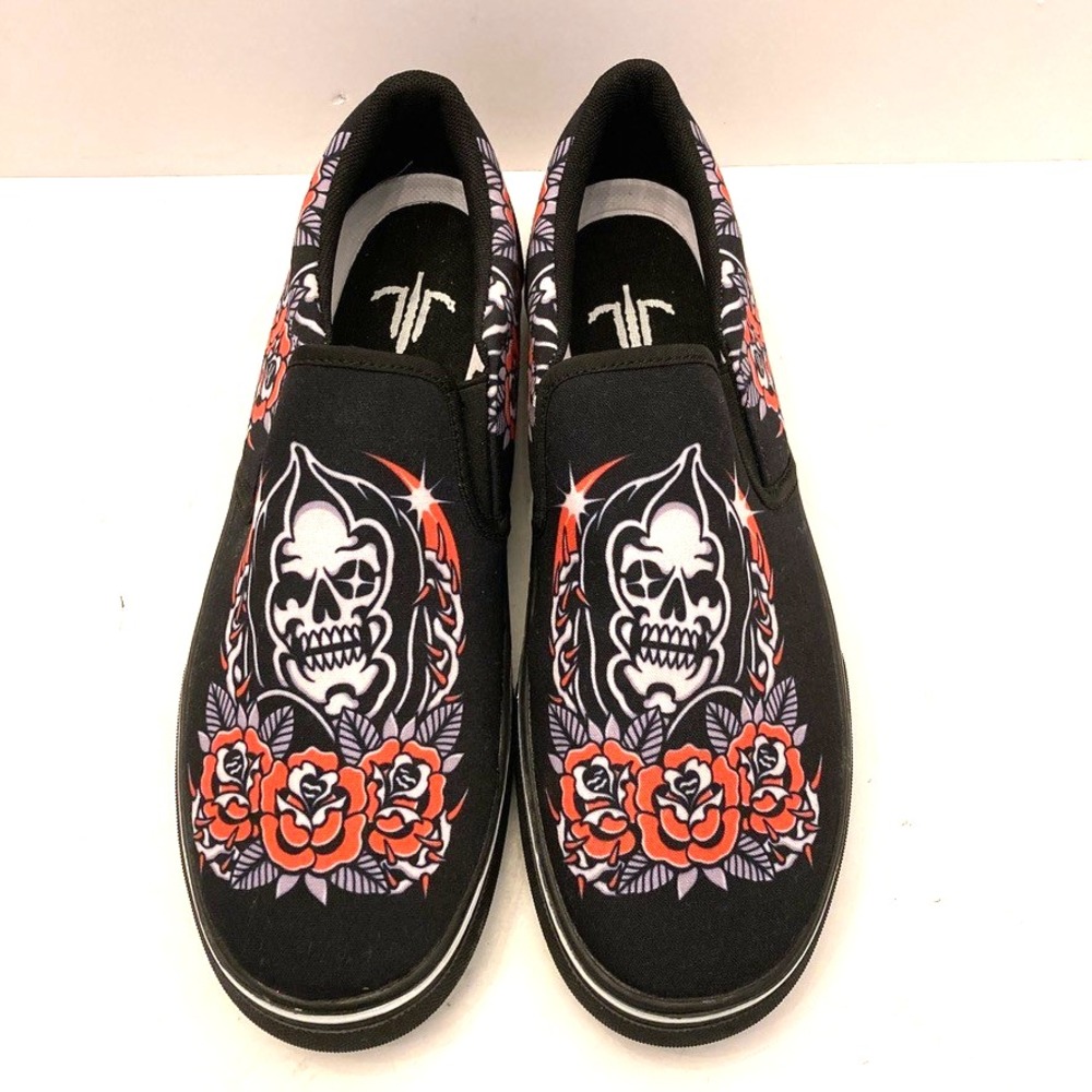 Last Light Apparel Reaper Roses Slip On Shoes Mens 10‎ EU 43 Horror Halloween